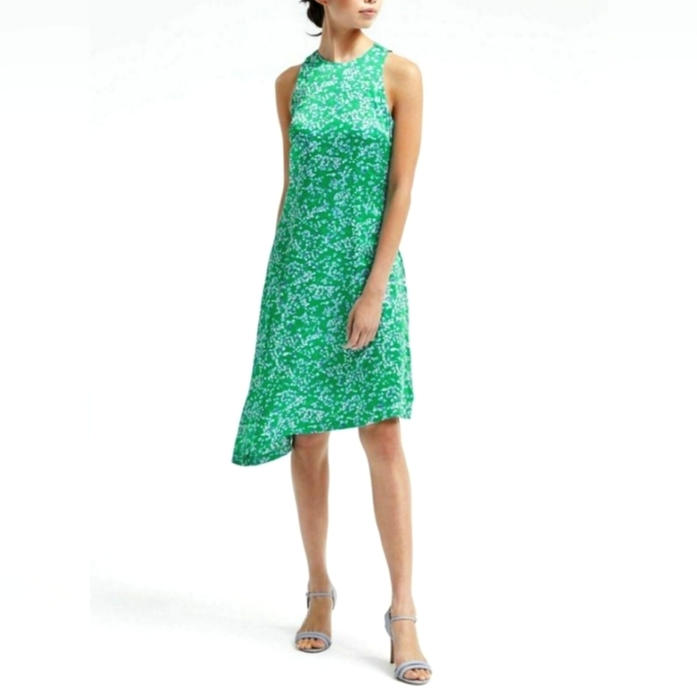 Banana Republic Green Floral Bias Cut Dress, Sz 12